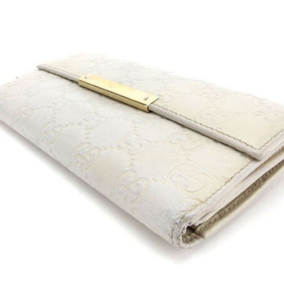 Gucci Wallet Purse Long Wallet Guccissima White Woman Authentic Used - Picture 1 of 6